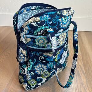 Vera Bradley Mod Floral Blue Quilted Shoulder Bag Purse Tote Retired 2007